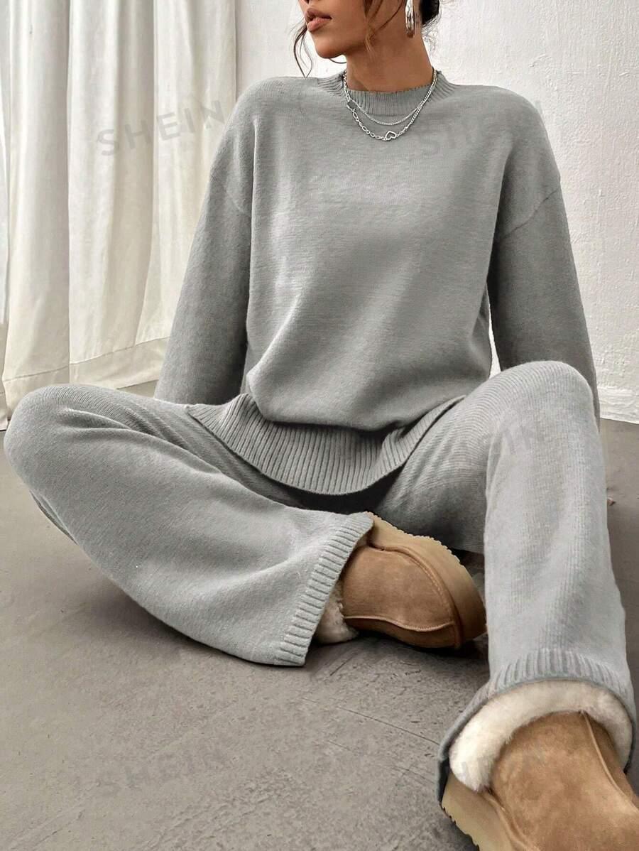 SZARY KOMPLET SWETER SPODNIE