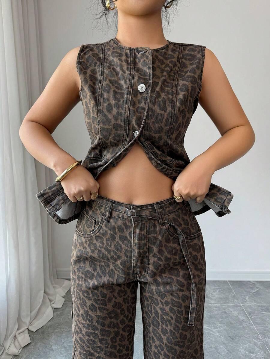 kamizelka jeans animal print