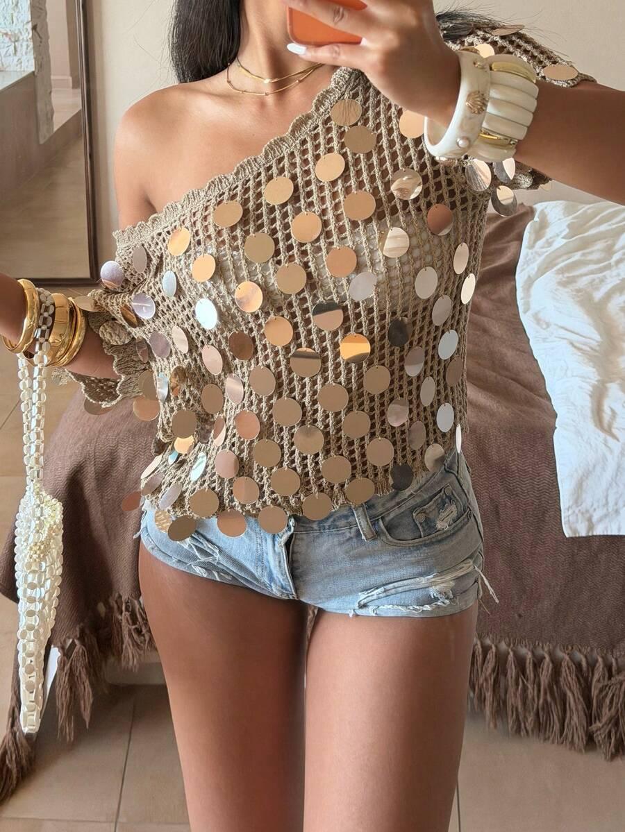 beżowy sweter cekiny 
