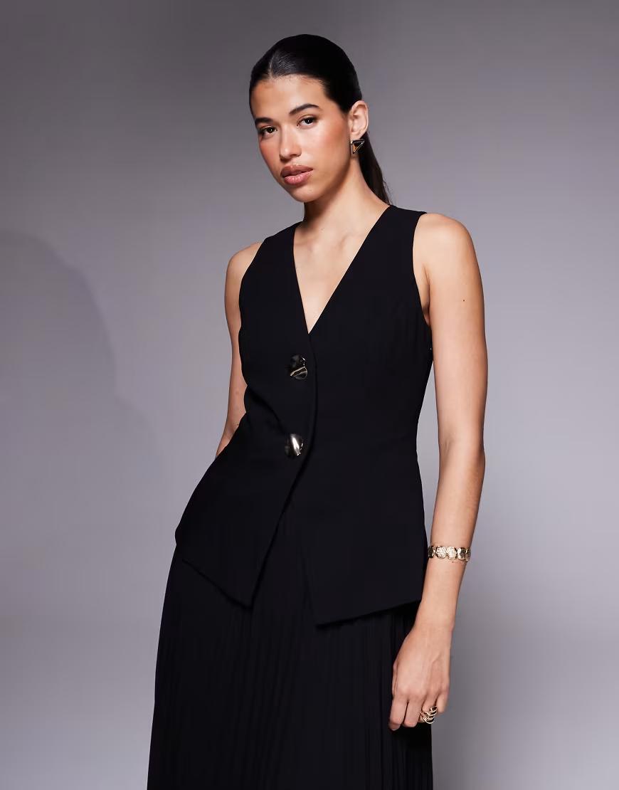 CZARNA MAXI SUKIENKA BEZ RĘKAWÓW V-NECK PLISY