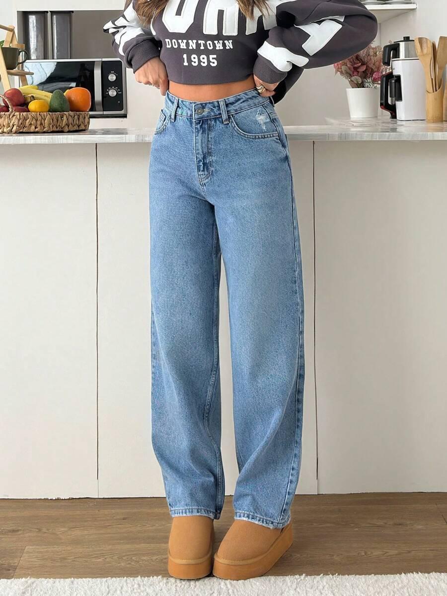 niebieskie spodnie jeans wysoki stan 