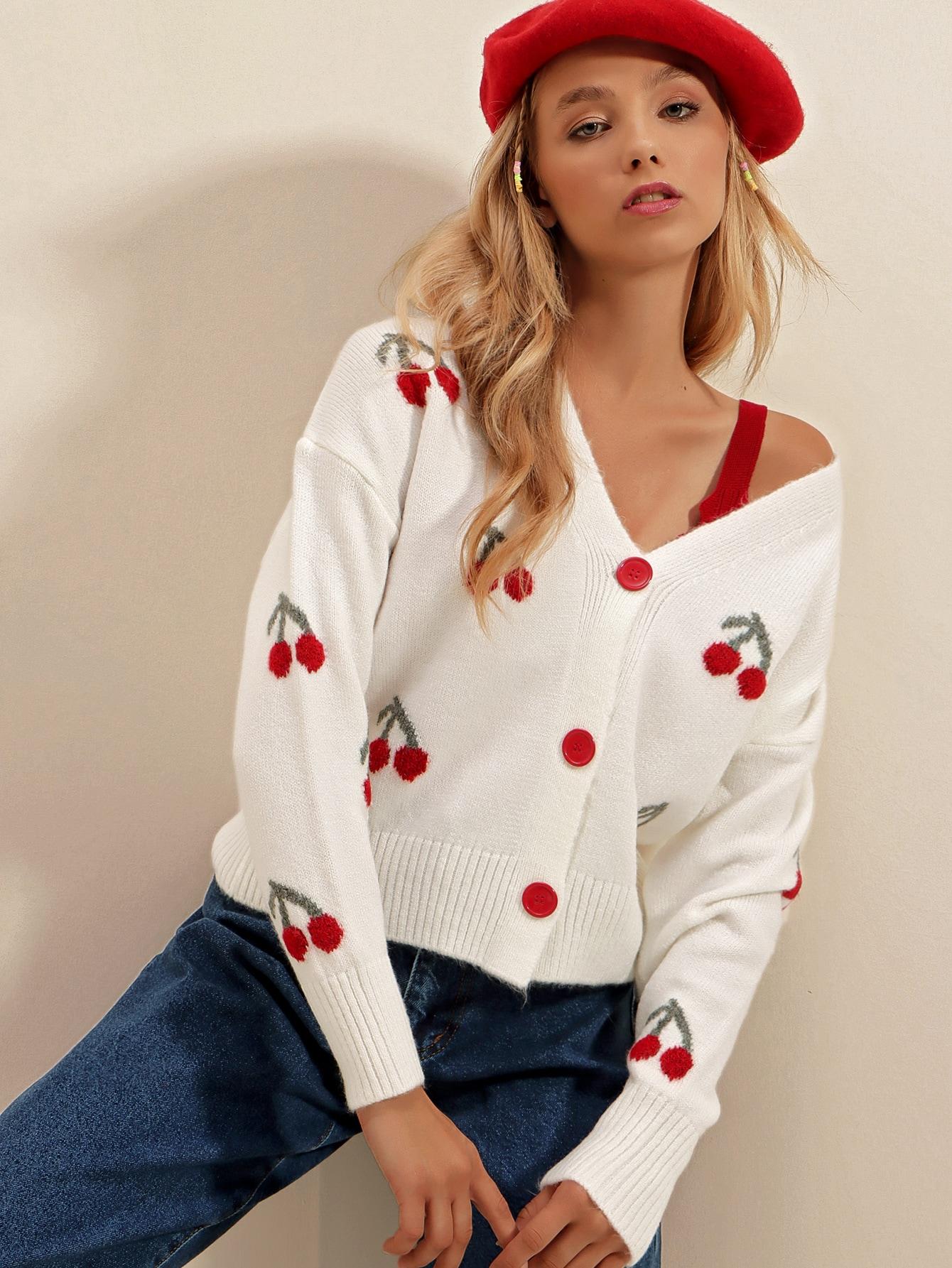 SWETER KARDIGAN V-NECK GUZIKI WZÓR