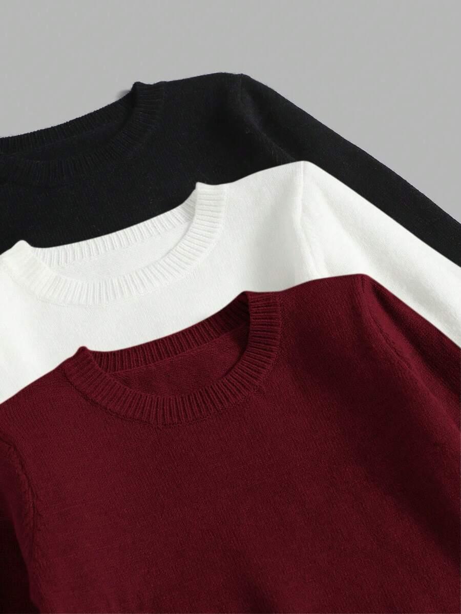 sweter okrągły dekolt 3-pack