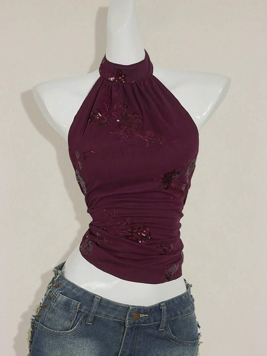 bordowy top zdobienie