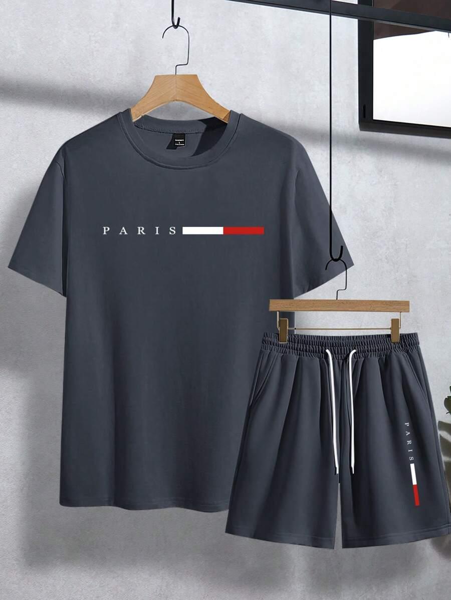 szary dwuczęściowy komplet spodenki t-shirt PARIS