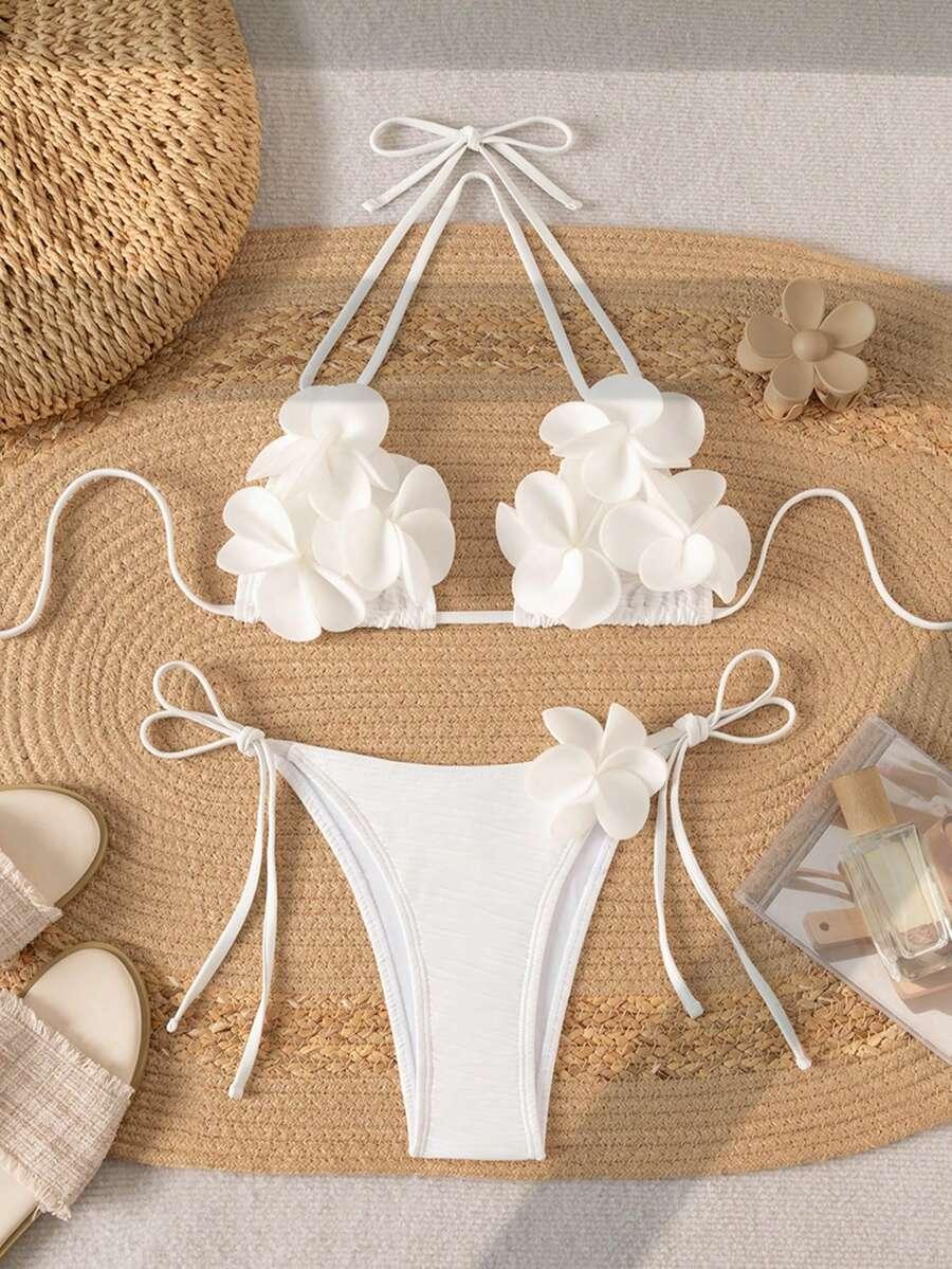DWUCZĘŚCIOWE BIKINI DAMSKIE Z APLIKACJĄ 3D
