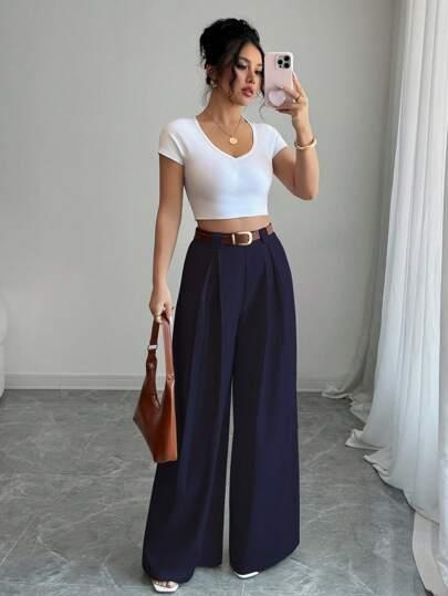 granatowe spodnie wide leg