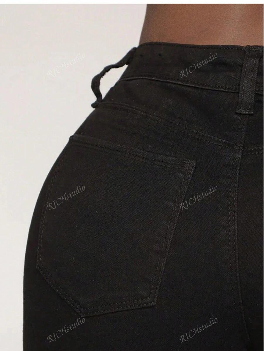 CZARNE KRÓTKIE SPODENKI JEANS