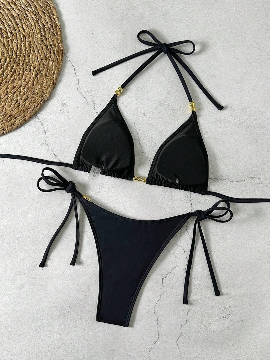 CZARNY KOMPLET BIKINI WIĄZANIE