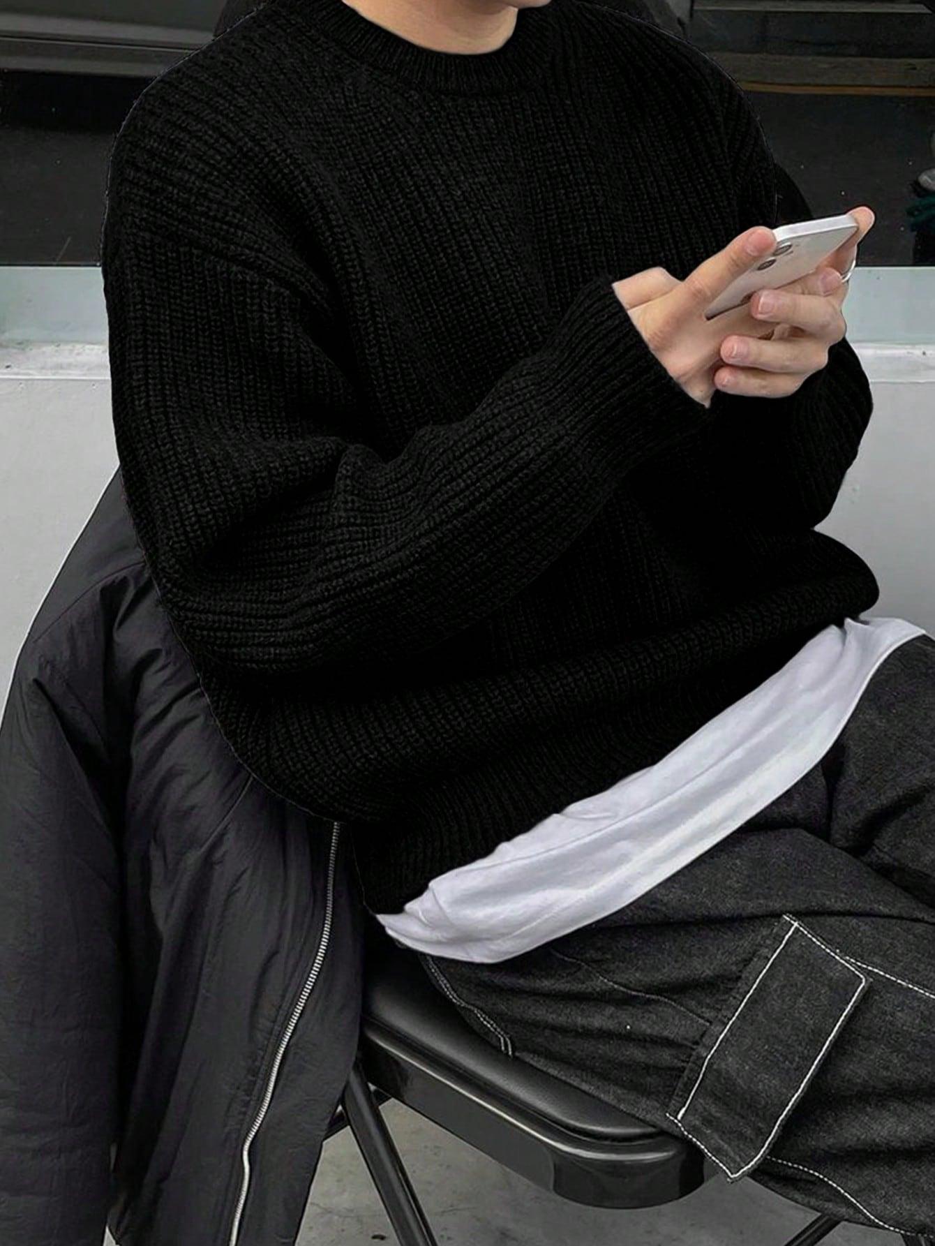 CZARNY DZIANINOWY SWETER 