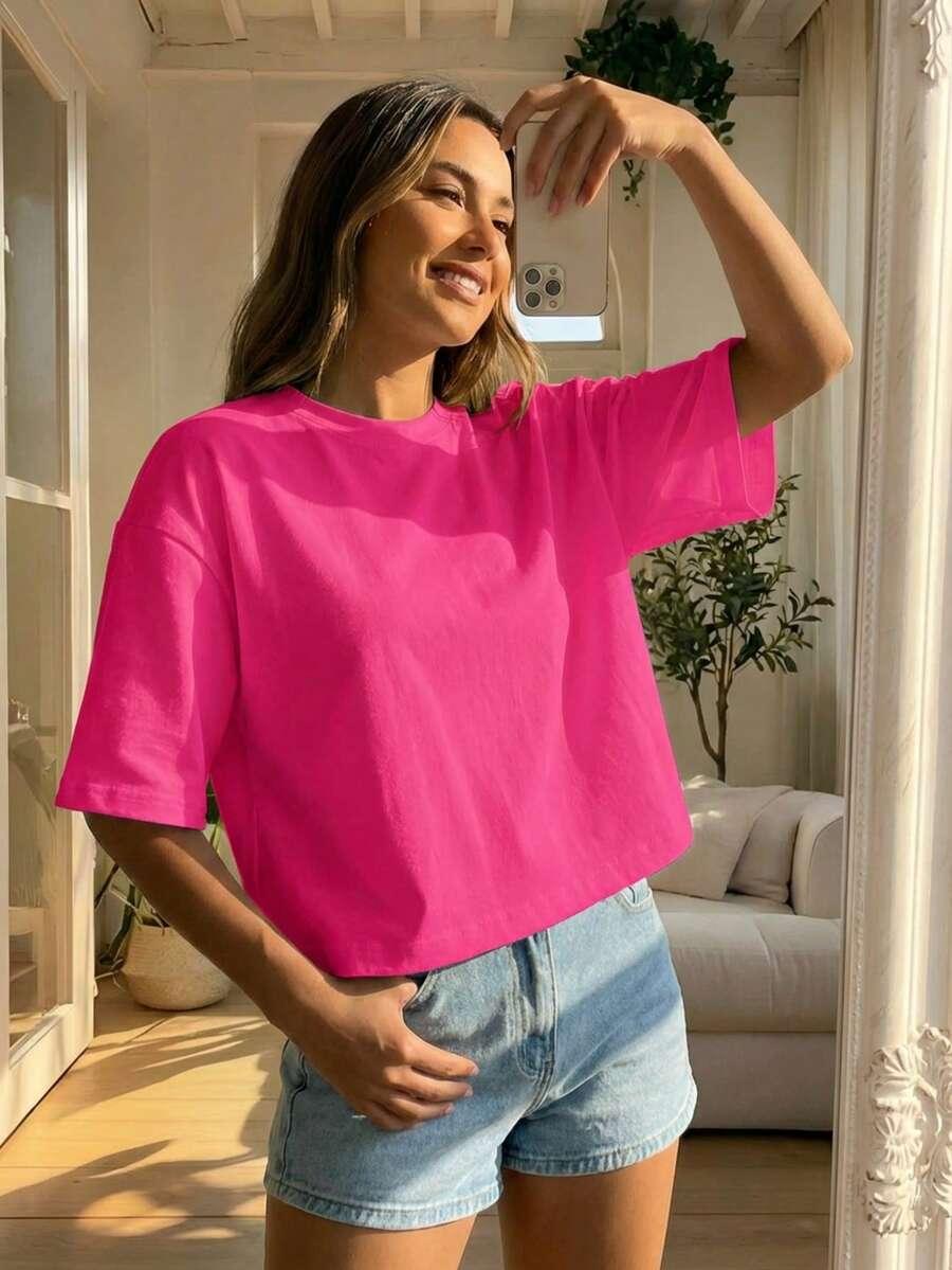 różowy t-shirt casual