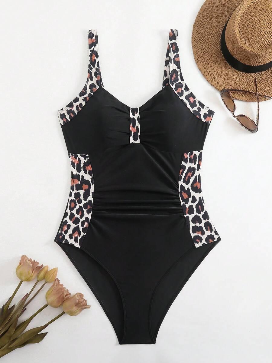 CZARNY JEDNOCZĘŚCIOWY STRÓJ KĄPIELOWY ANIMAL PRINT