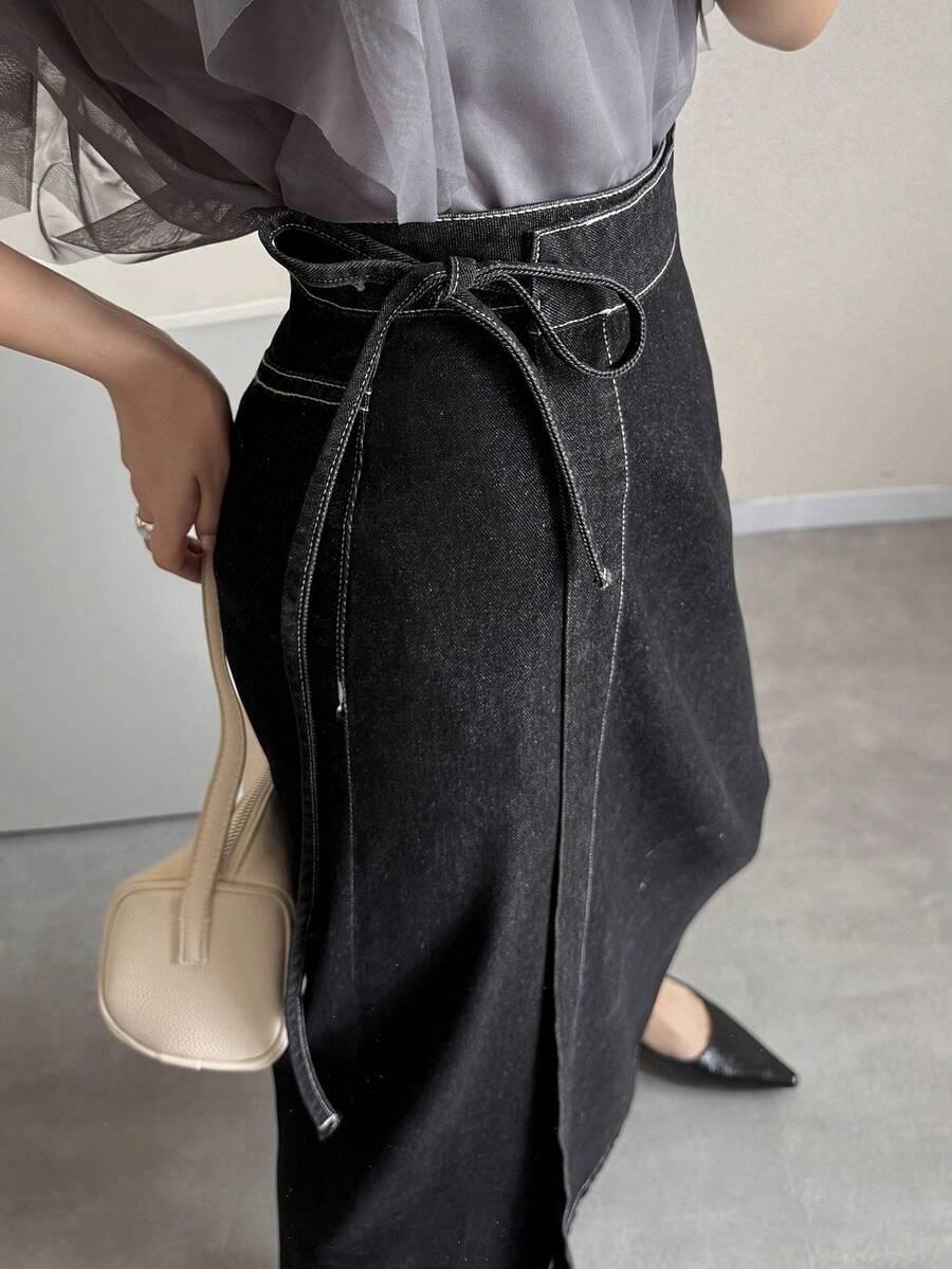 czarna jeansowa spódnica maxi