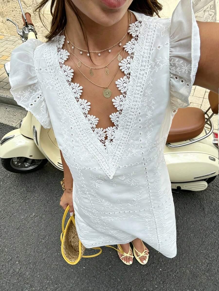 biała mini sukienka v-neck