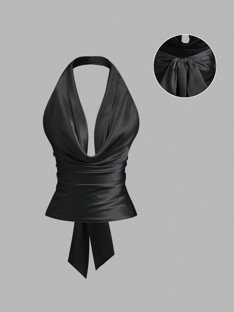 czarny satynowy top 