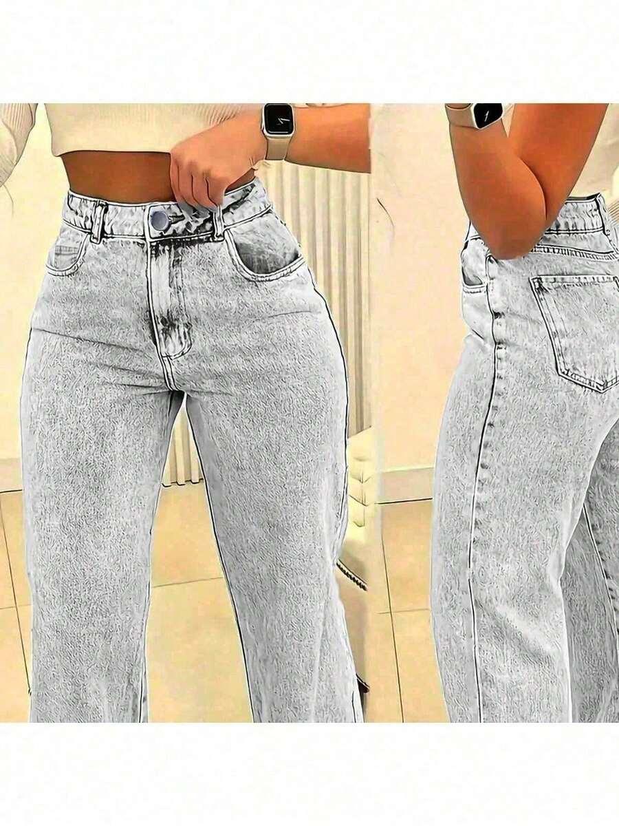 szare spodnie jeans wysoki stan