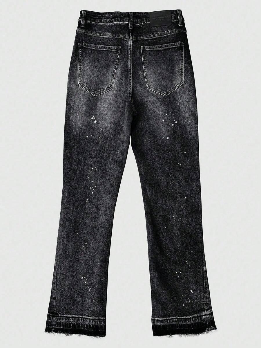 CZARNE SPODNIE JEANS PRINT
