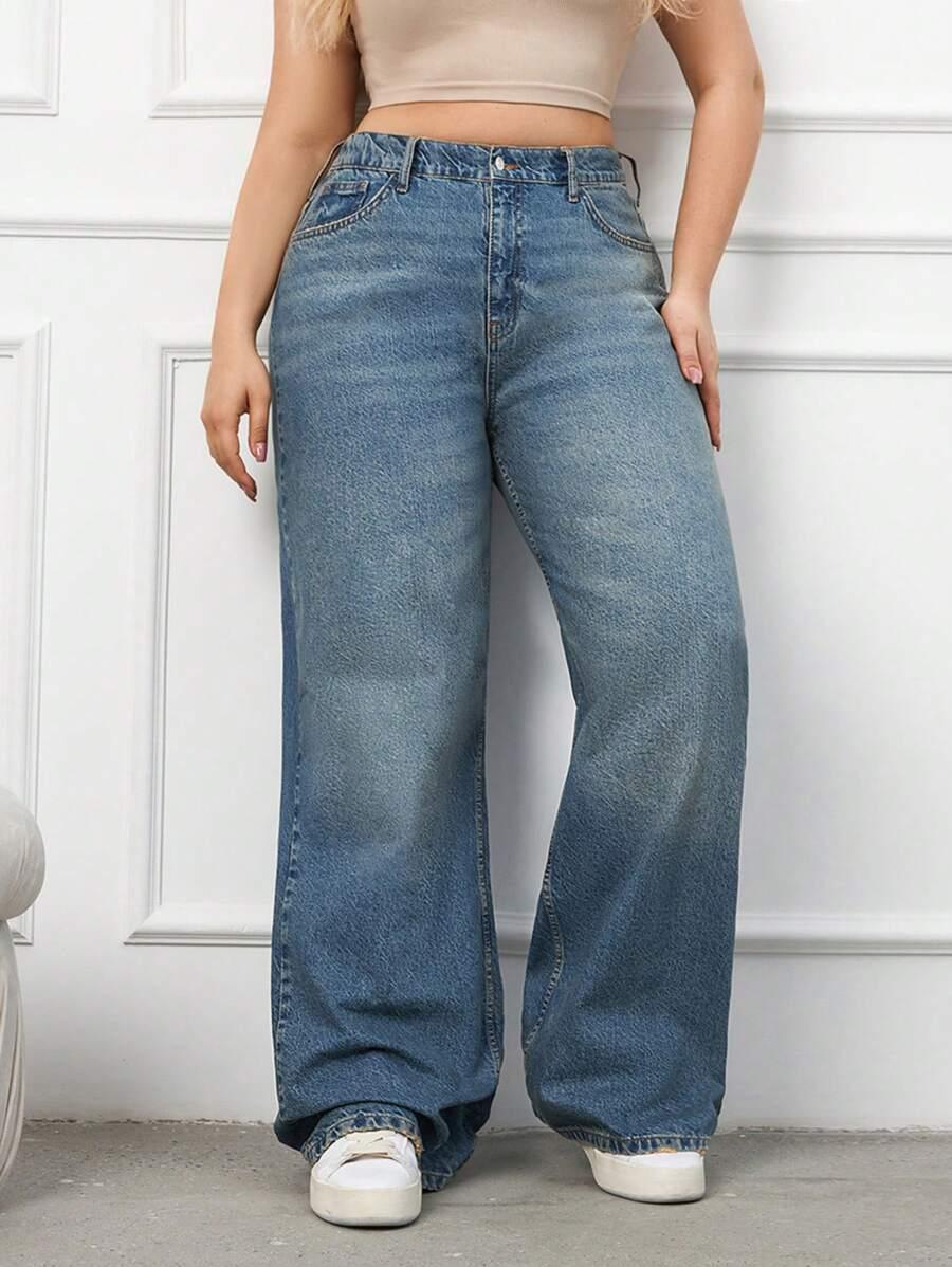 NIEBIESKIE SPODNIE JEANS SZEROKIE NOGAWKI