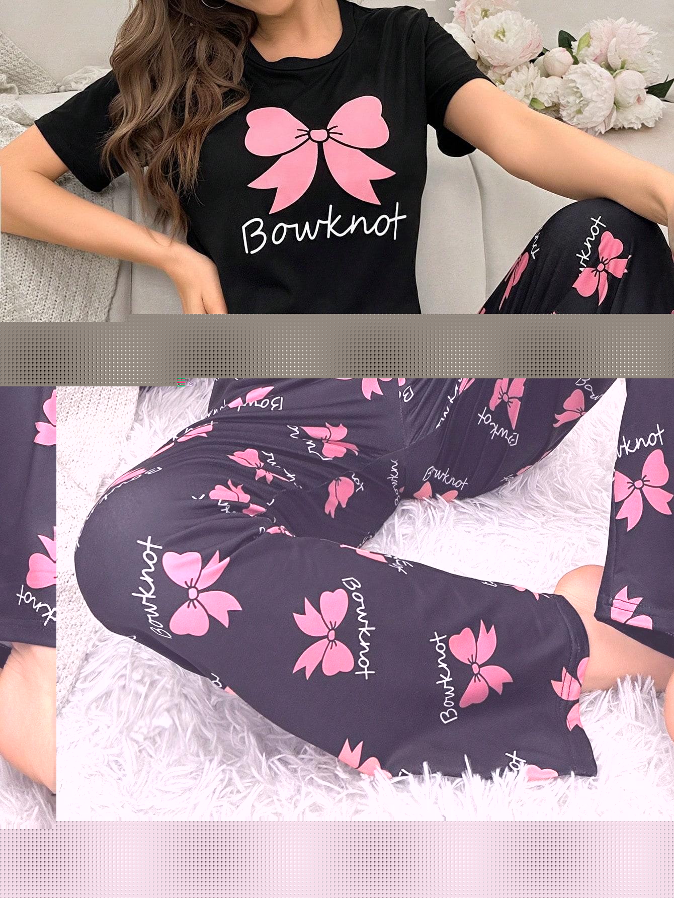 PIŻAMA komplet spodnie t-shirt wzór