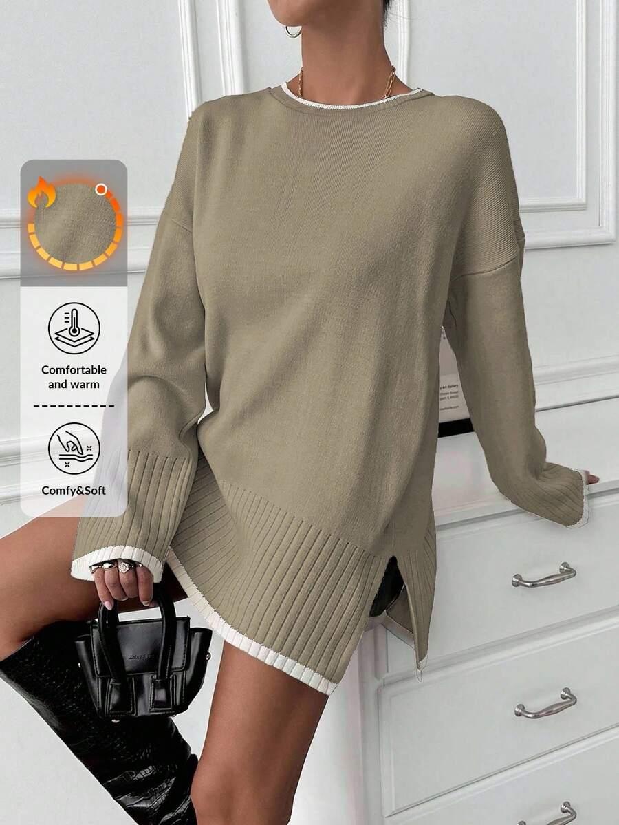 BRĄZOWY SWETER OKRĄGŁY DEKOLT