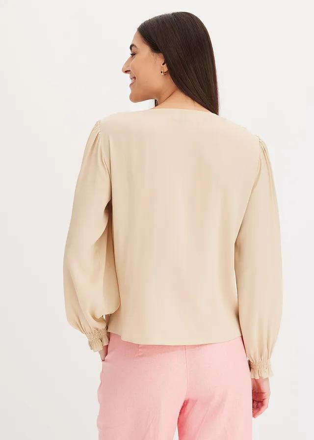 beżowa bluzka v-neck