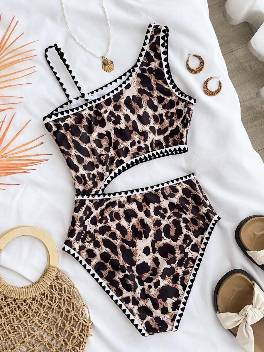 jednoczęściowy strój kąpielowy animal print wycięcie