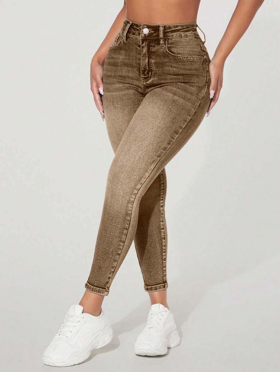 BRĄZOWE SPODNIE JEANS 