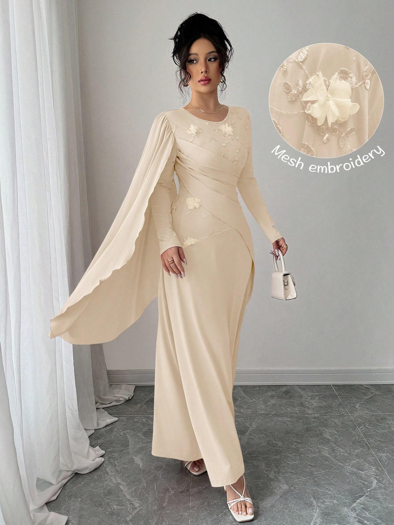 ELEGANCKA MAXI SUKIENKA Z OKRĄGŁYM DEKOLTEM I DŁUGIM RĘKAWEM