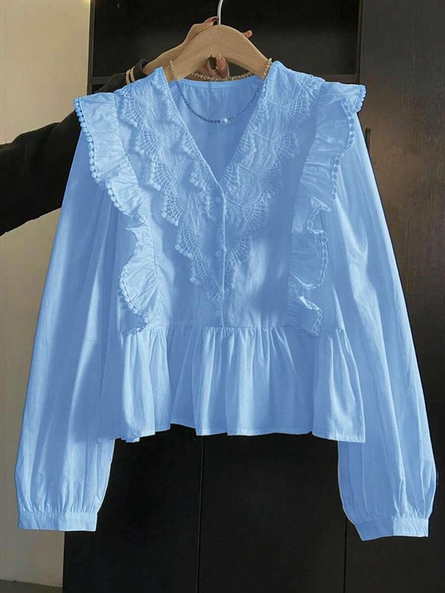 NIEBIESKA BLUZKA Z DŁUGIM RĘKAWEM