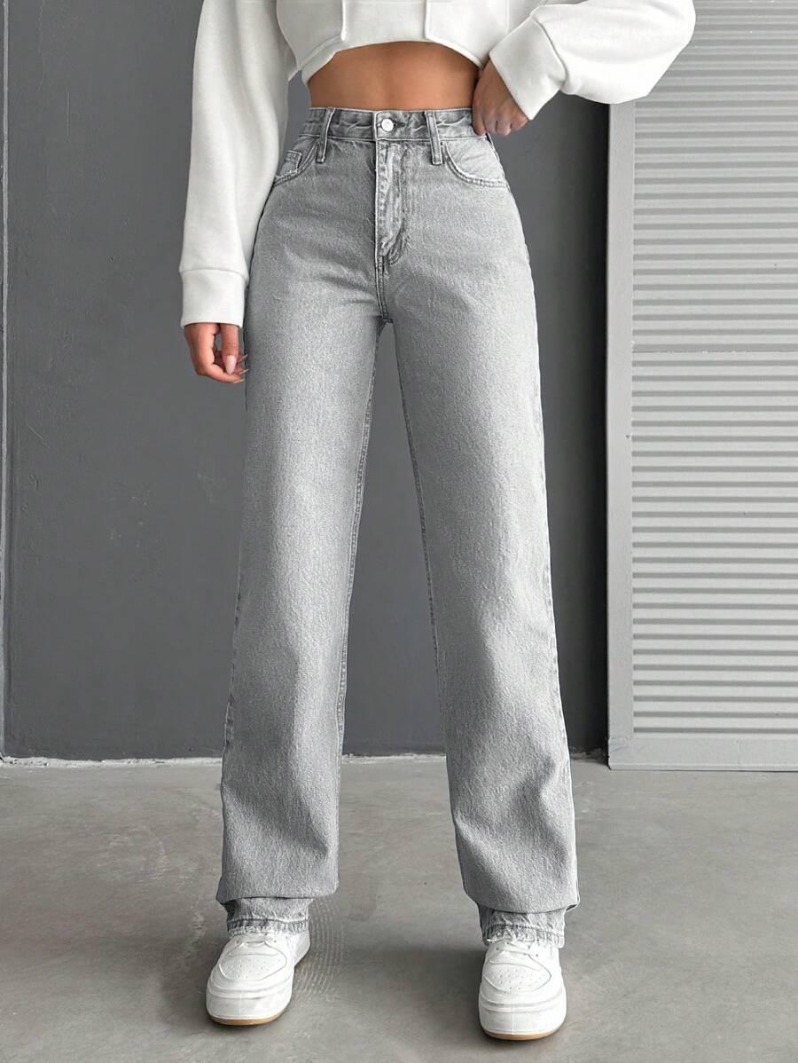 SZARE SPODNIE JEANS PROSTE NOGAWKI
