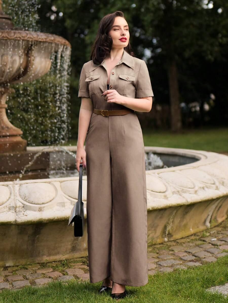  ELEGANCKI DAMSKI KOMBINEZON Z KOŁNIERZEM 
