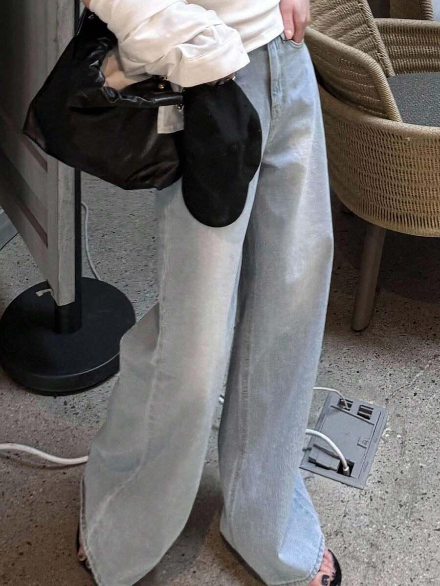 spodnie jeans szerokie nogawki 