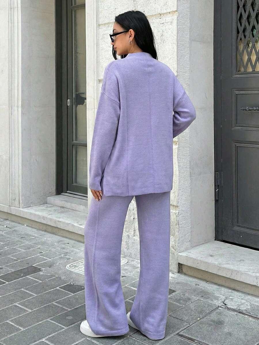 FILETOWY DZIANINOWY SWETER SPODNIE KOMPLET 