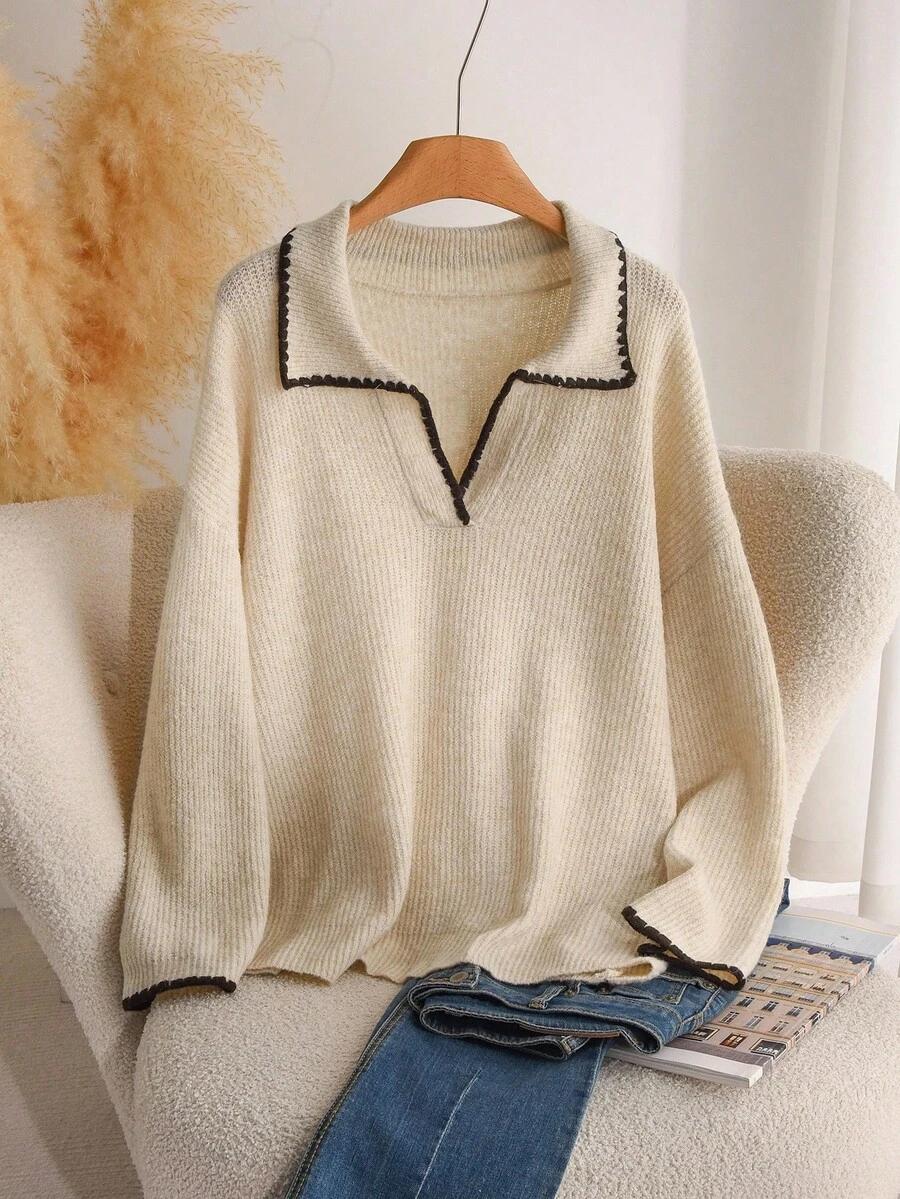 BEŻOWY SWETER KOŁNIERZYK