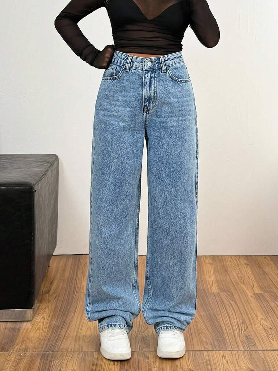 proste spodnie jeans wysoki stan