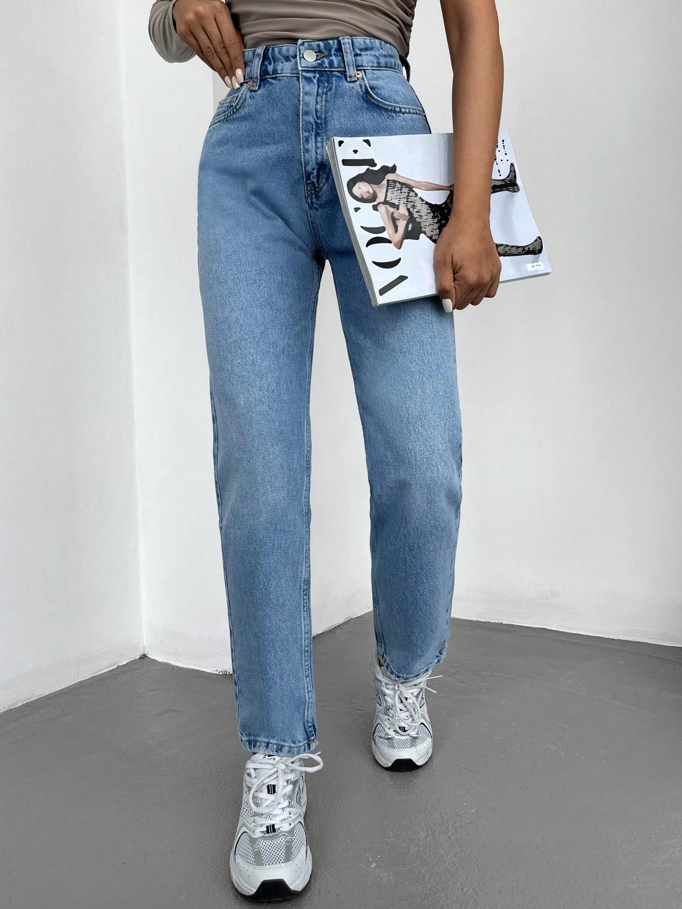PROSTE SPODNIE JEANS KIESZENIE ZAMEK