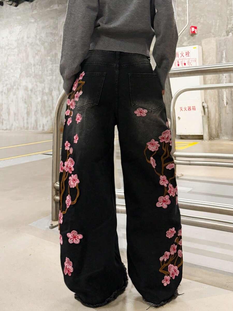 CZARNE SPODNIE JEANS HAFT