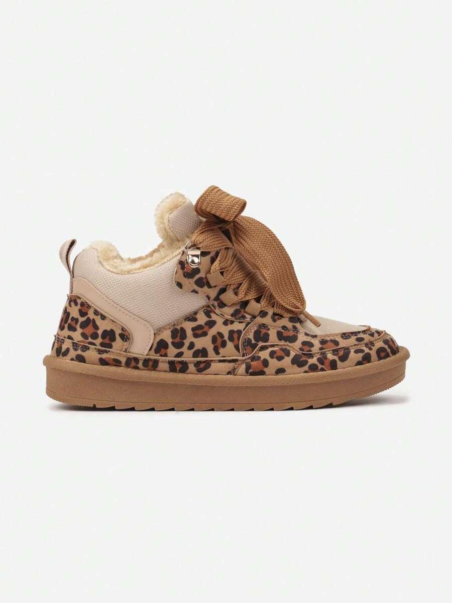 brązowe sznurowane śniegowce animal print