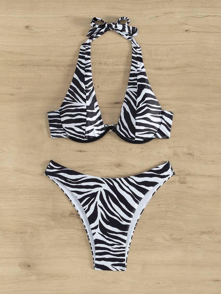 dwuczęściowy strój kąpielowy animal print