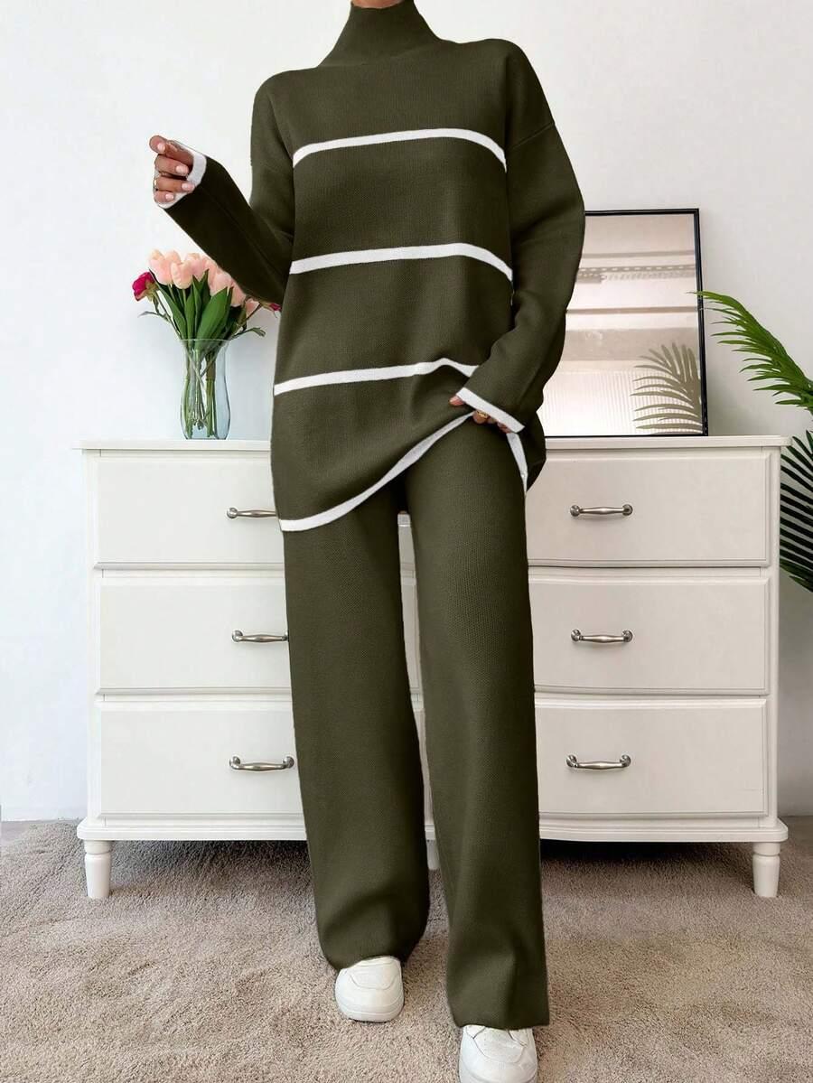 zielony komplet sweter spodnie