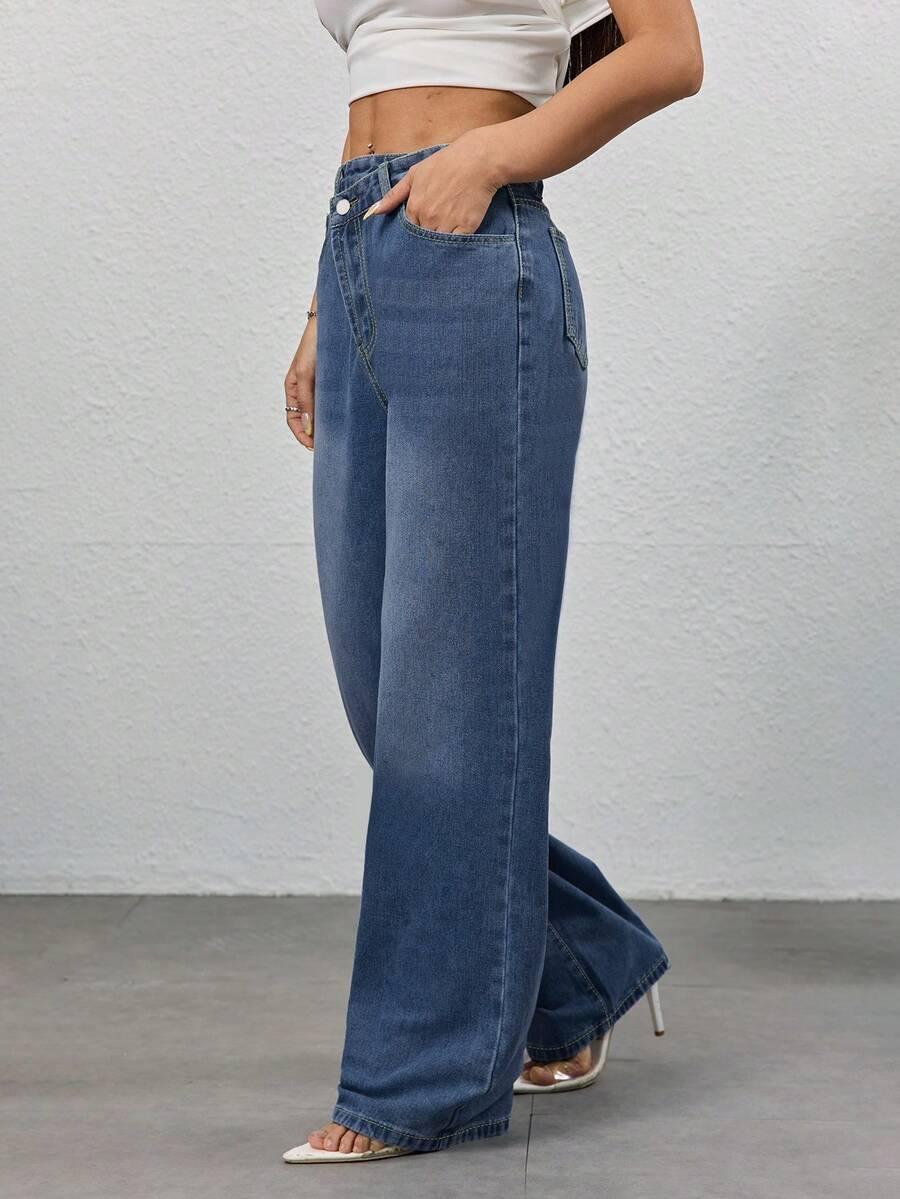 NIEBIESKIE SPODNIE JEANS asymetria