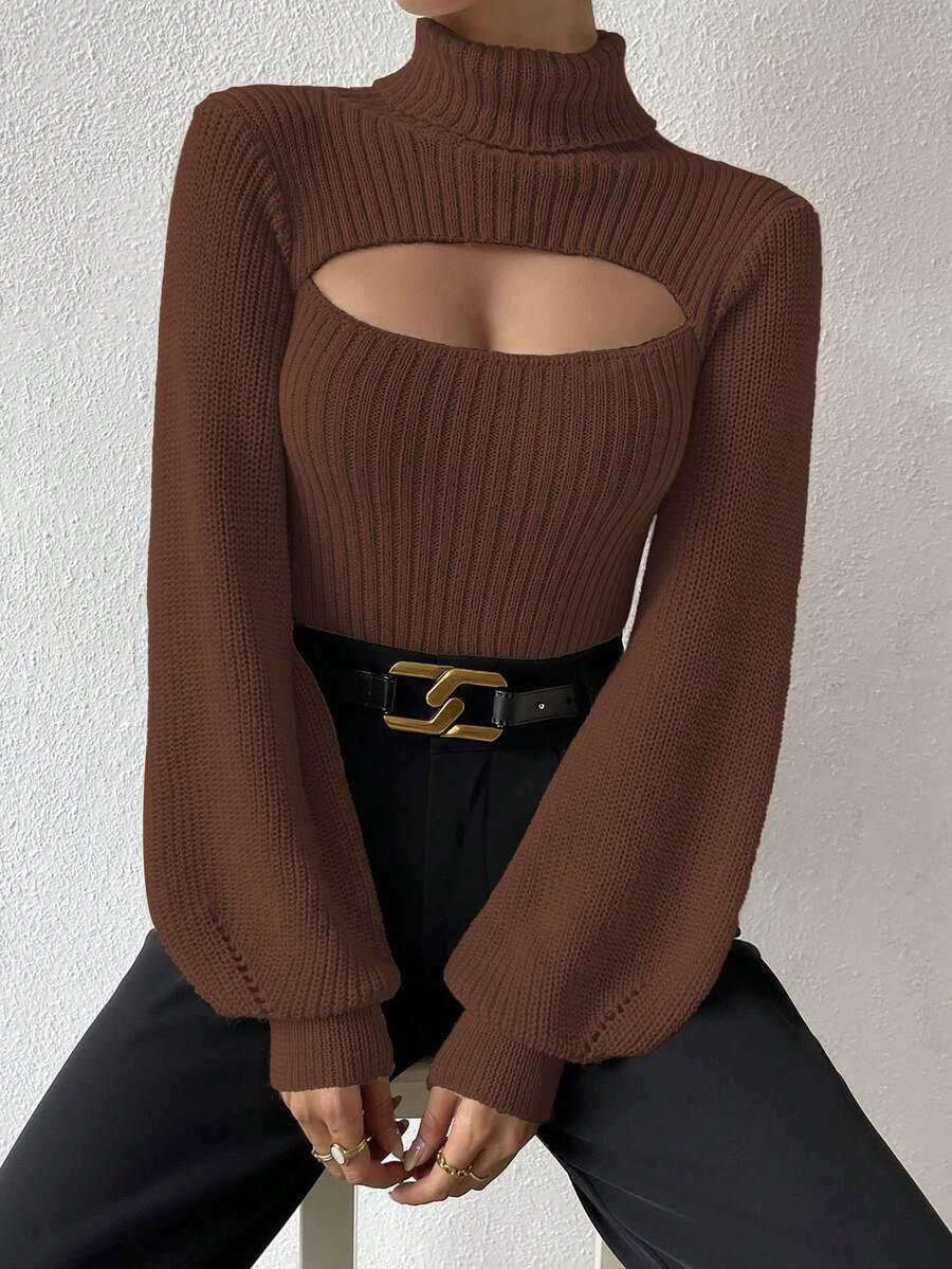 BRĄZOWY SWETER DŁUGI RĘKAW
