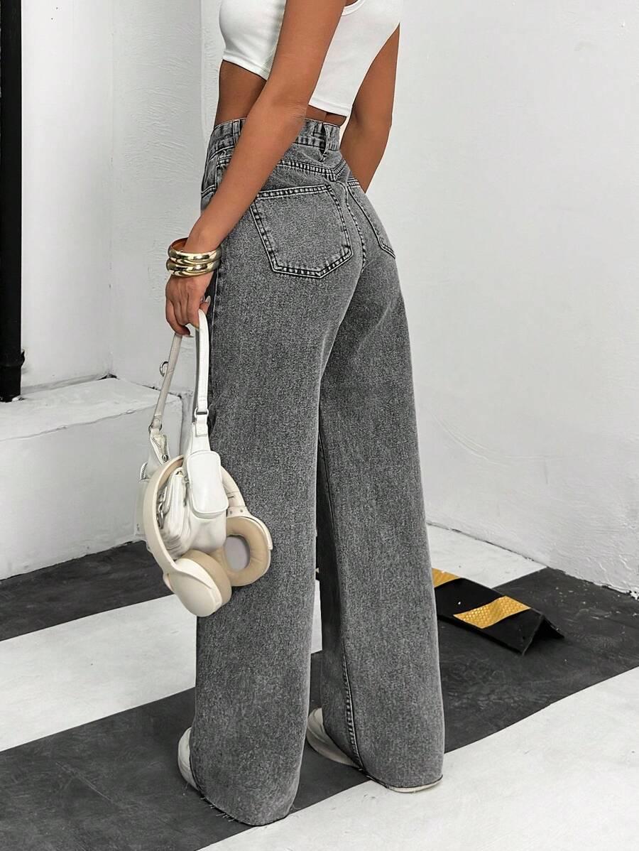 szare spodnie jeans wysoki stan 
