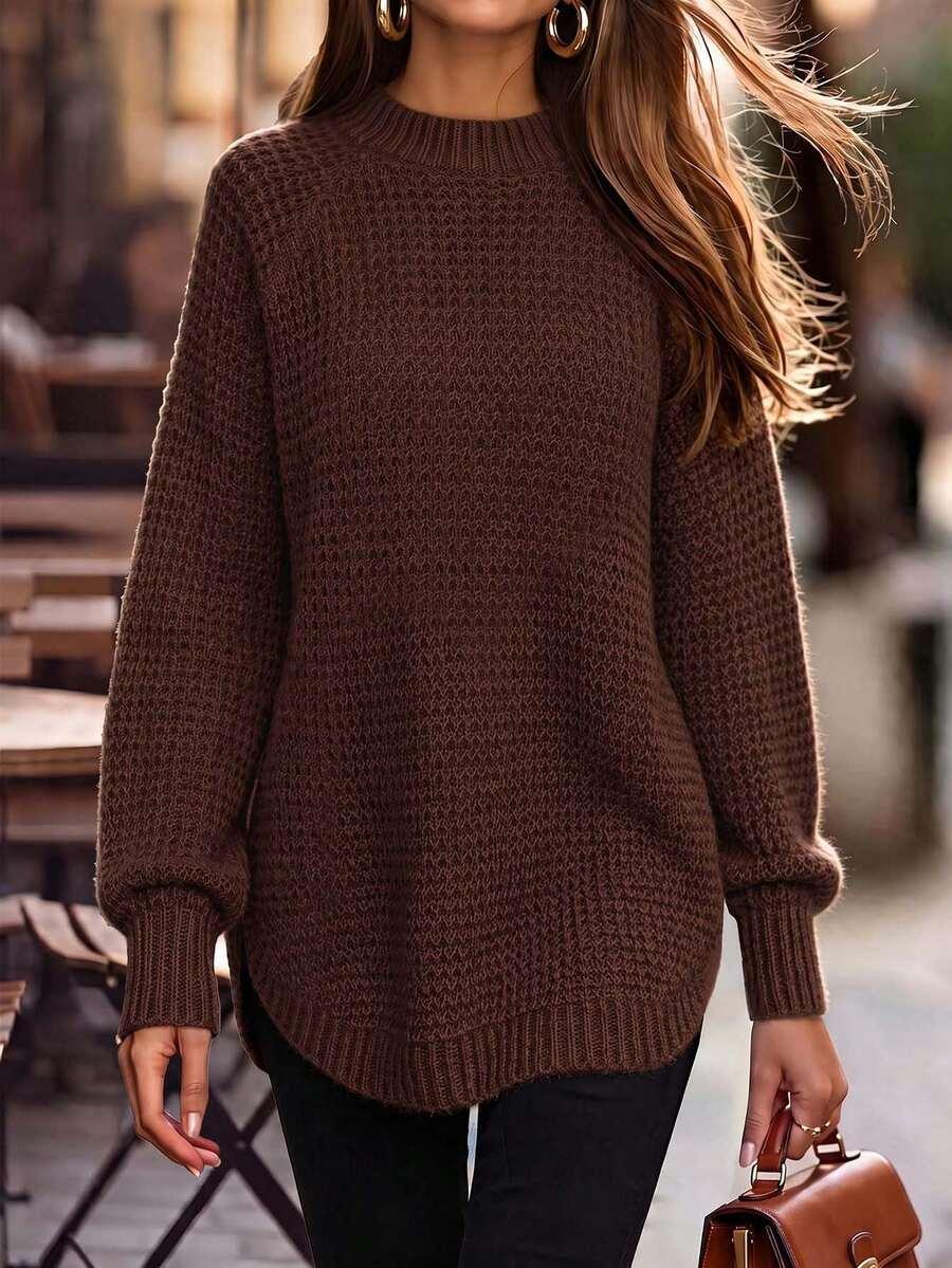 BRĄZOWY SWETER OKRĄGŁY DEKOLT