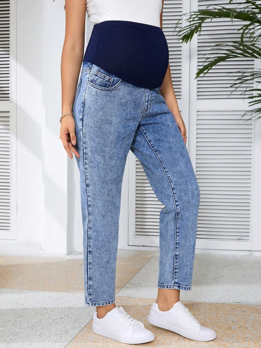 NIEBIESKIE SPODNIE CIĄŻOWE JEANS 