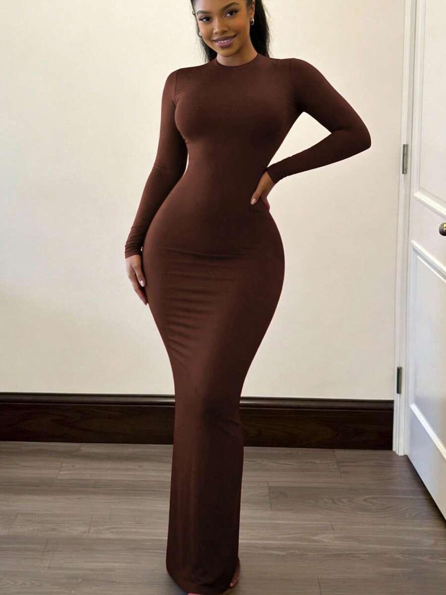SUKIENKA MAXI OŁÓWKOWA Z DŁUGIM RĘKAWEM