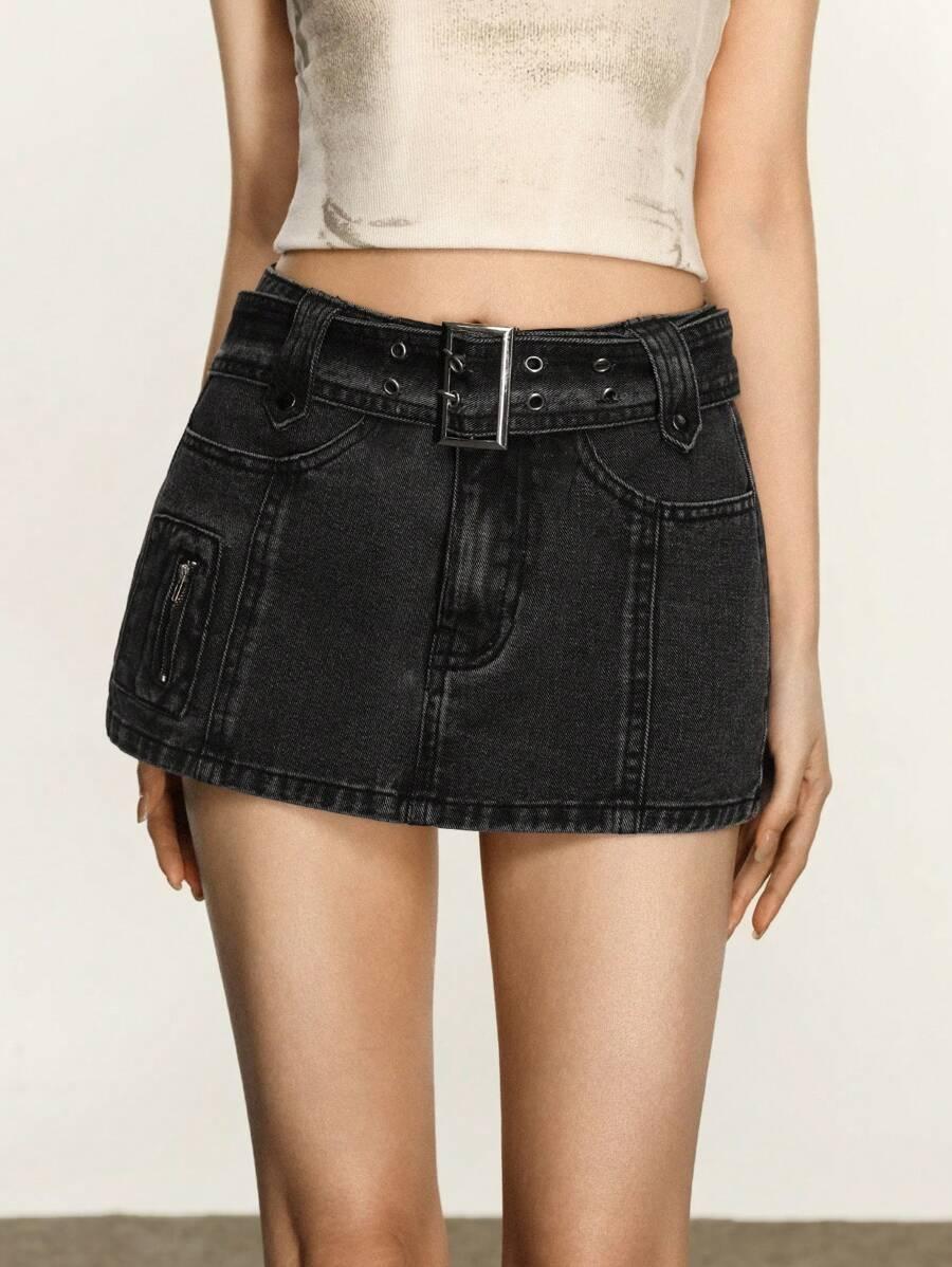 SPÓDNICA JEANSOWA MINI Z PASKIEM