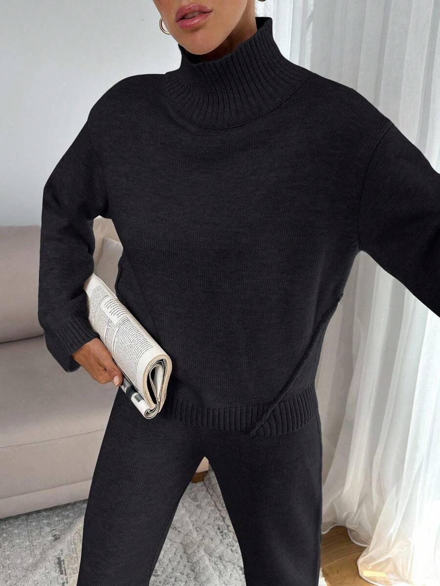 CZARNY KOMPLET SWETER SPODNIE