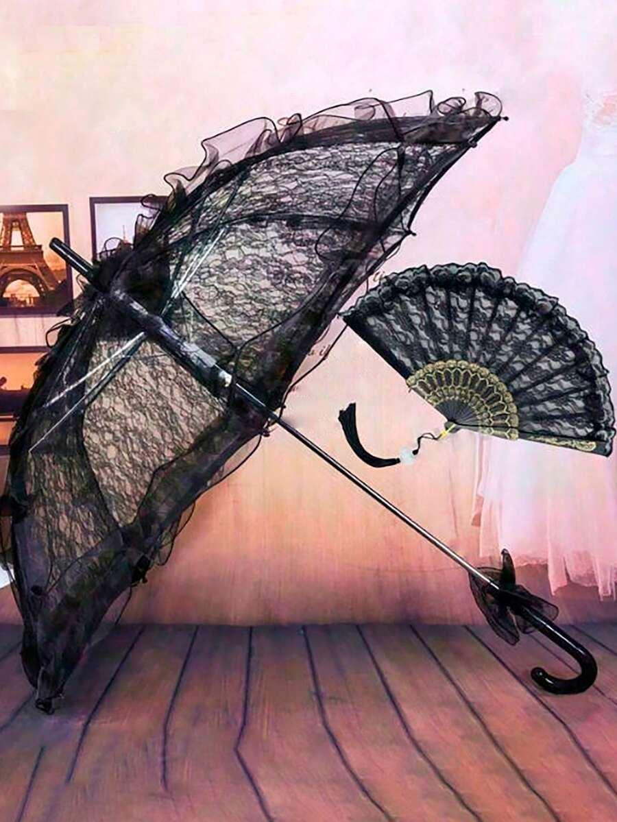 czarny parasol koronka