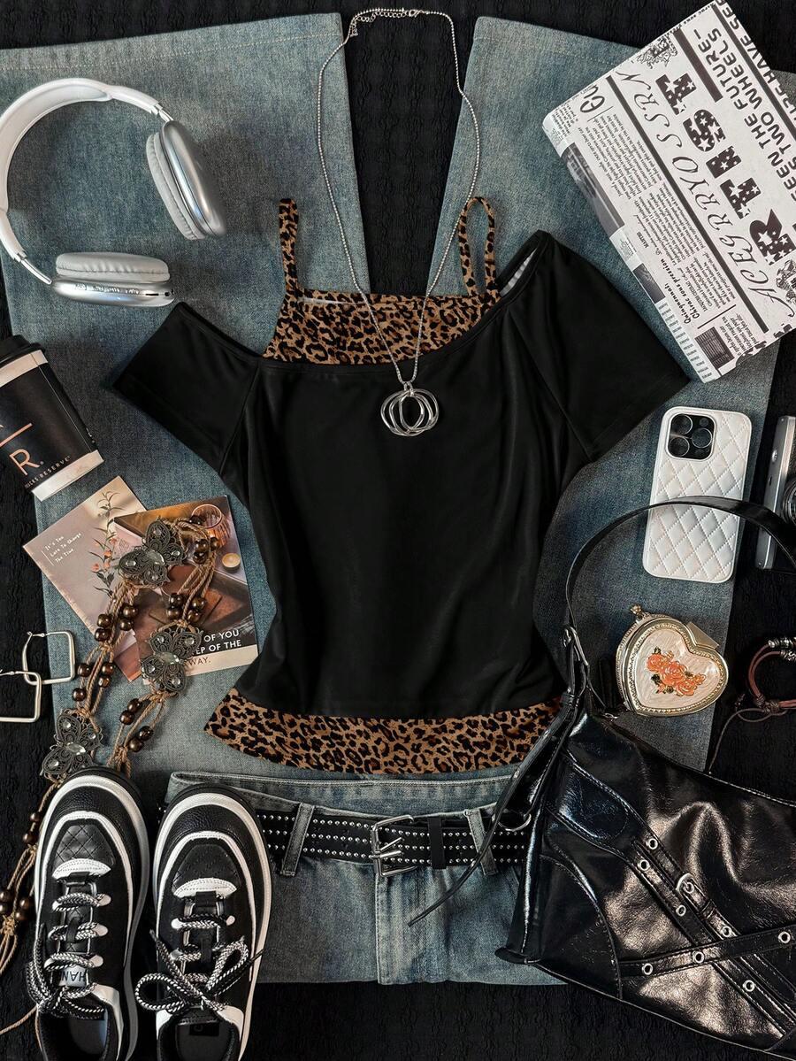 asymetryczny top animal print